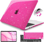 MacBook Pro 13 inch Case M2 M1 A2338 A2251 A2289 A2159 A1989 A1708 A1706 (2016-2022 Release), Glitter Sparkly Plastic Hard Shell with Keyboard Cover & Screen Protector, Sparkly Pink