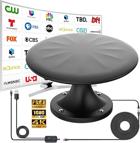 RV Antenna for Camper, RV TV Antennas Roof Mounted, 720ø Long Range Omni Directional Reception Digital HD Antenna Signal, with Super Signal Booster, 35ft HDTV Cable