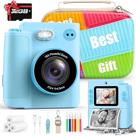Gift for Girls Kids Camera: Instant Print Dual Lens Digital Camera Toys for Girl 3-12 Birthday Christmas Valentines Gifts for Kid Girls Boys Ages 3 4 5 6 7 8 9 10 with 32G SD Card Storage Bag