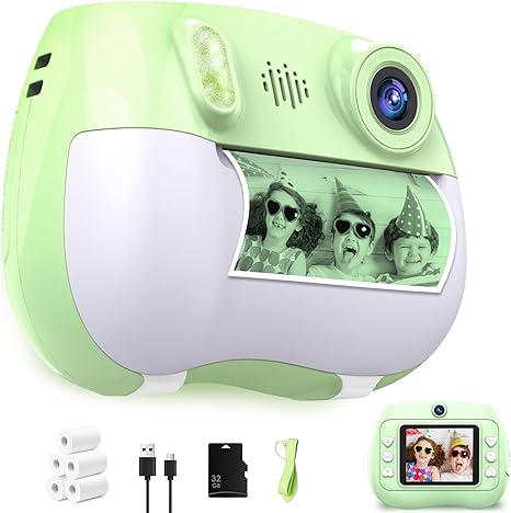 Kids Camera Instant Print 1080P Front Rear Dual Selfie - Toddler Cameras with Digital Video Games,32GB & 5-Color Print Paper/ 250 Photos,Easy to Use & Great Toys Gifts for Boys Girls