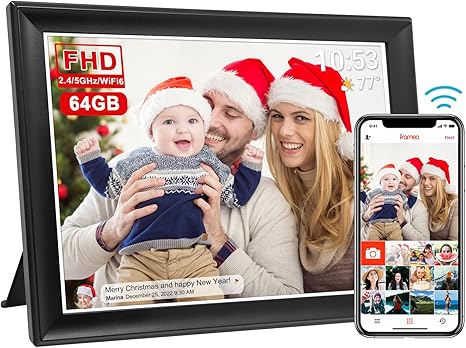 32GB 10.1 Inch Smart WiFi Digital Photo Frame 1280x800 IPS LCD Touch Screen, Auto-Rotate Portrait and Landscape, Built in 32GB Memory, Share Moments Instantly via Frameo App from Anywhere